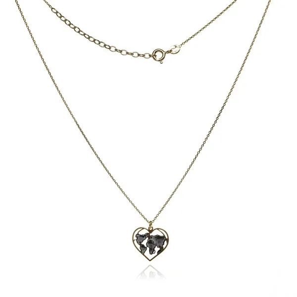 Srebrny naszyjnik pozłacany z czarną emalią serce