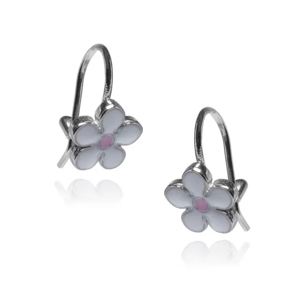 Kolczyki srebrne dziecięce białe kwiatki