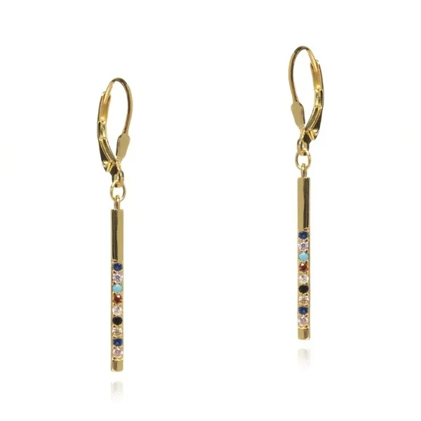 Śliczne kolczyki srebrne pozłacane z kolorowymi cyrkoniami - pałeczki