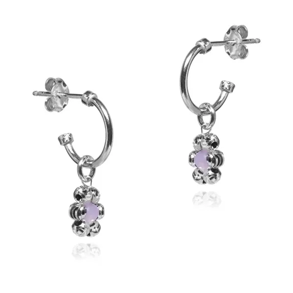 Kolczyki srebrne kwiatki diamentowane z różową cyrkonią