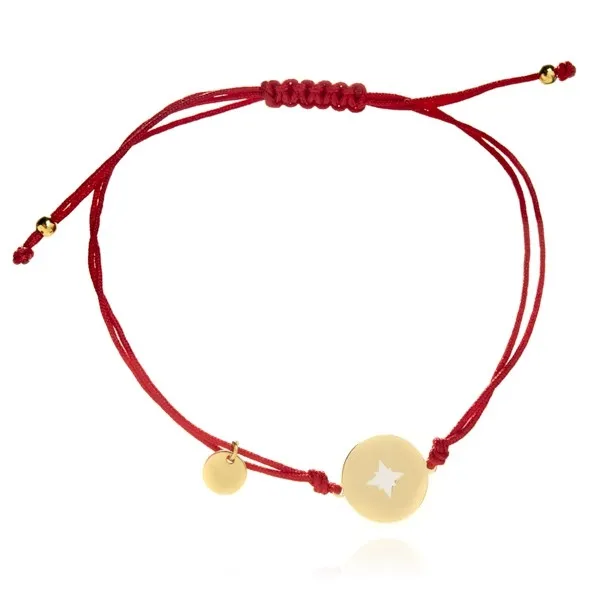 Bransolerka srebrna pozłacana róża wiatrów na czerwonym sznureczku