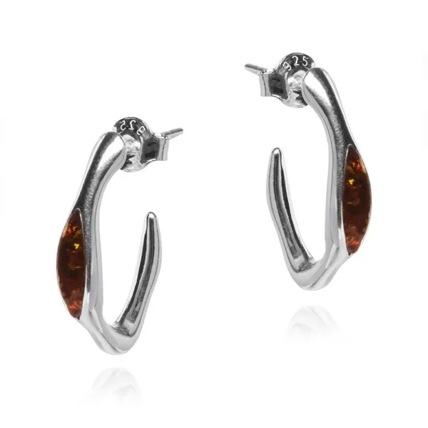 Kolczyki srebrne  z koniakowym  bursztynem