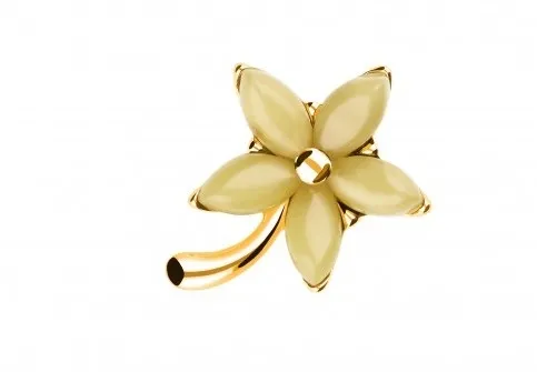 Broszka srebrna  pozłacana różowym złotem z żółtym  bursztynem