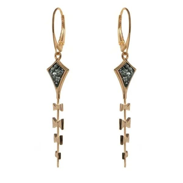 Kolczyki srebrne pozłacane różowym złotem latawiec z zielonym bursztynem