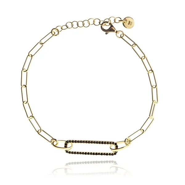 Bransoletka srebrna pozłacana z czarnymi cyrkoniami