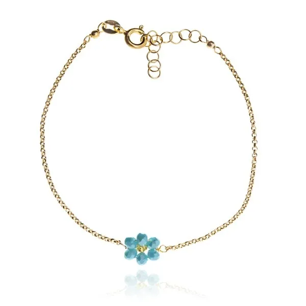Bransoletka srebrna pozłacana z turkusowym kwiatkiem