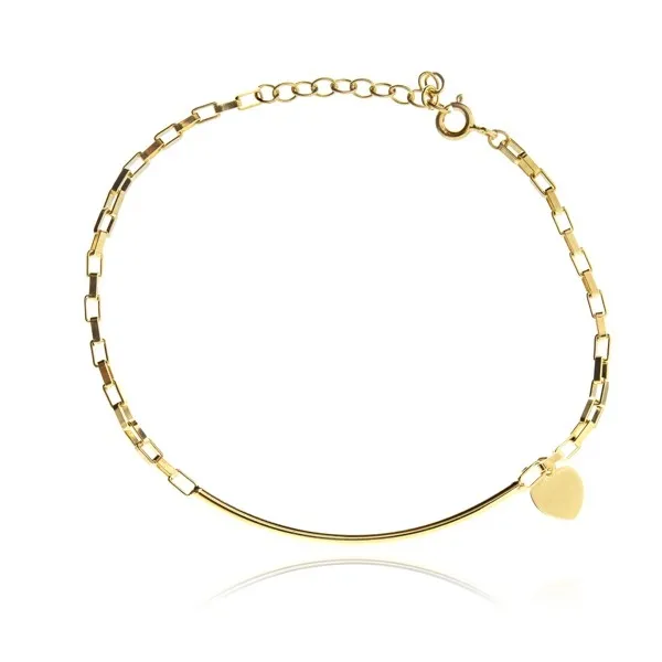 Bransoletka srebrna pozłacana modern z serduszkiem