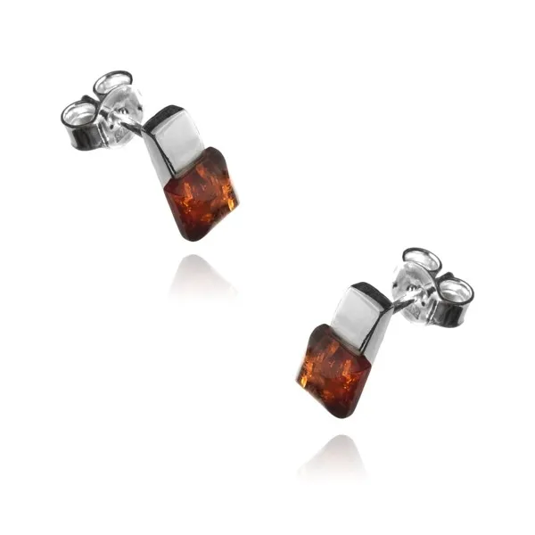 Kolczyki srebrne z koniakowym bursztynem  delikatne