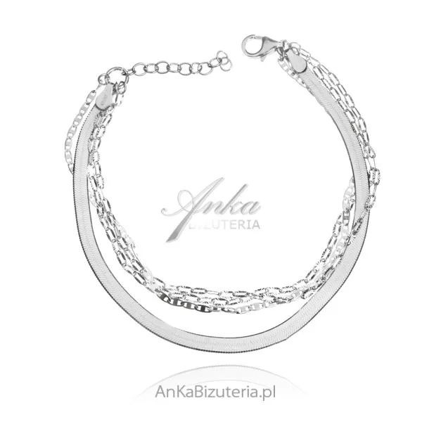 Bransoletka srebrna  rodowana - połączenie 4 łańcuszków