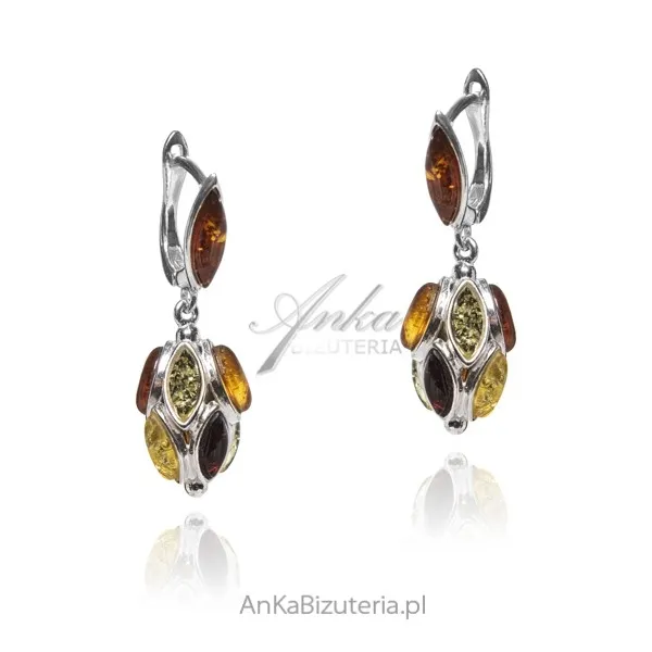 Kolczyki srebrne z kolorowym bursztynem -  alladynki