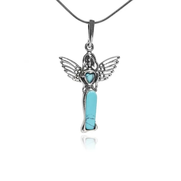 Srebrna zawieszka anielica z turkusem - mała