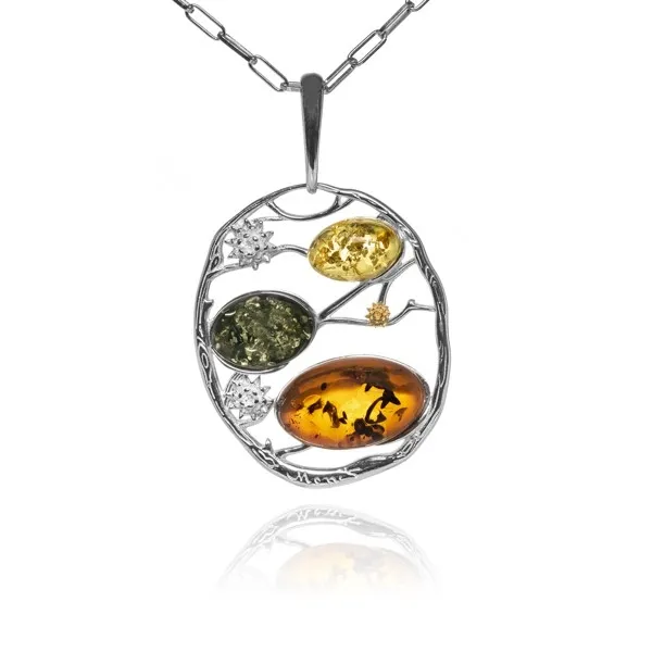 Srebrna zawieszka z kolorowym bursztynem