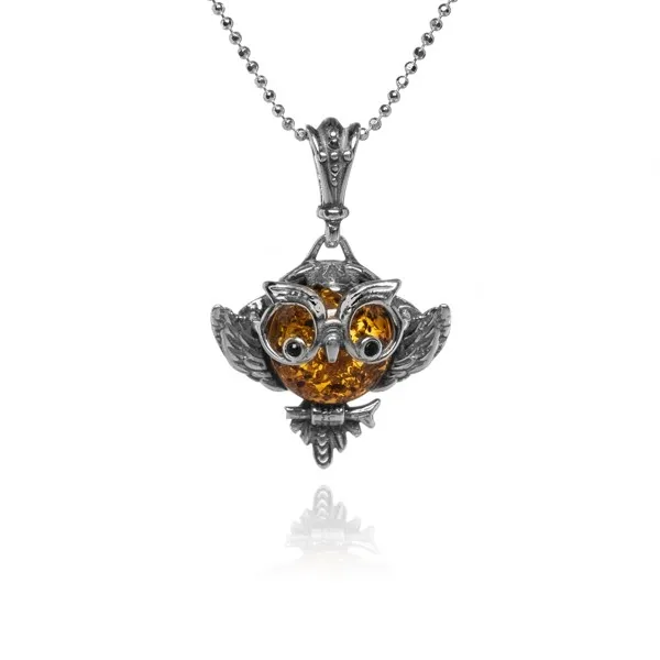 Zawieszka srebrna z bursztynem sowa