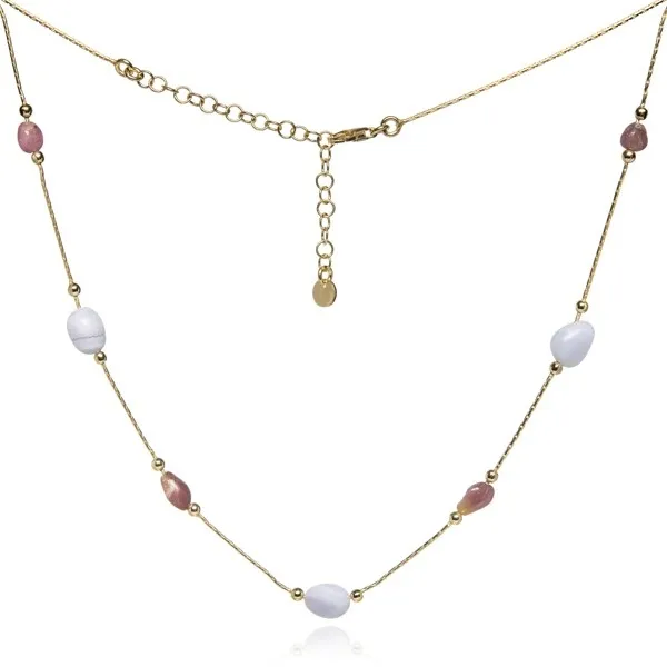 Naszyjnik srebrny pozłacany z kamieniami naturalnymi  blue lace i turmalinem