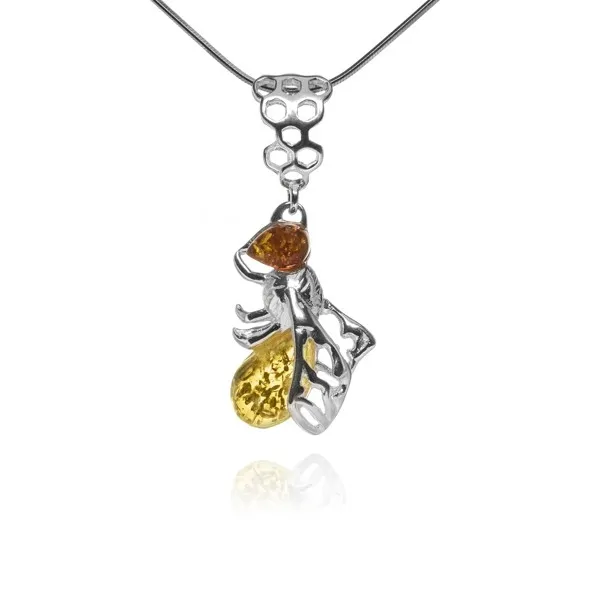 Zawieszka srebrna z bursztynem pszczółka