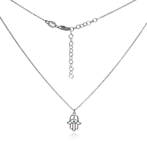 Naszyjnik srebrny  ręka fatimy z niebieską emalią