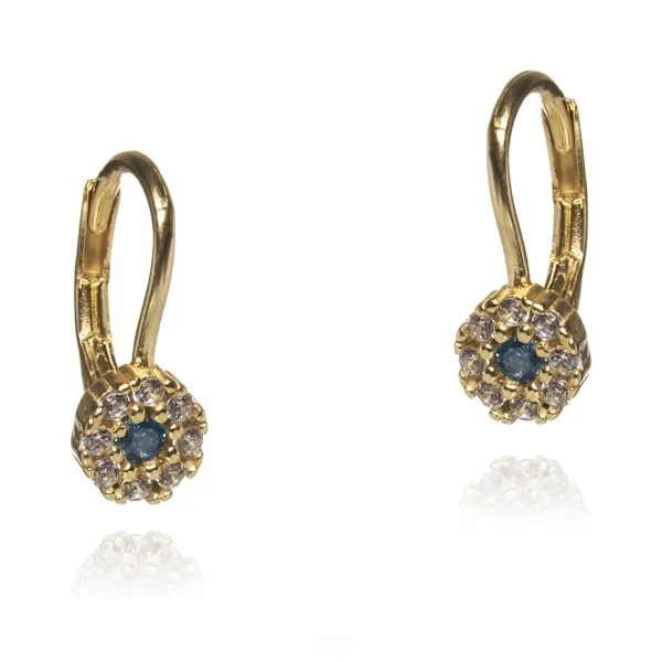 Kolczyki srebrne pozłacane z białą i niebieską cyrkonią - kolczyki dziecięce