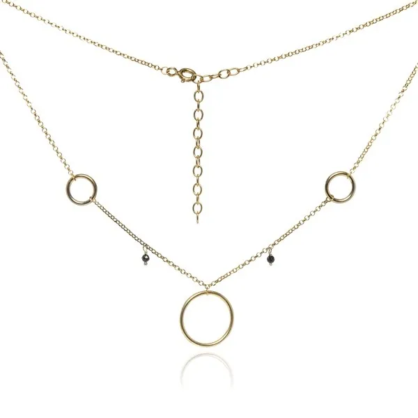 Naszyjnik srebrny pozłacany z czarnymi spinelami