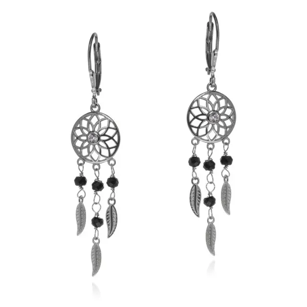 Kolczyki srebrne łapacz snów z onyksami