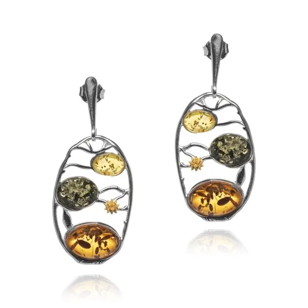 Kolczyki srebrne z kolorowym bursztynem