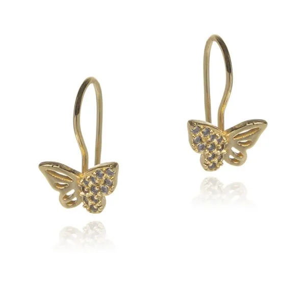 Kolczyki srebrne pozłacane motylki z mikro cyrkoniami