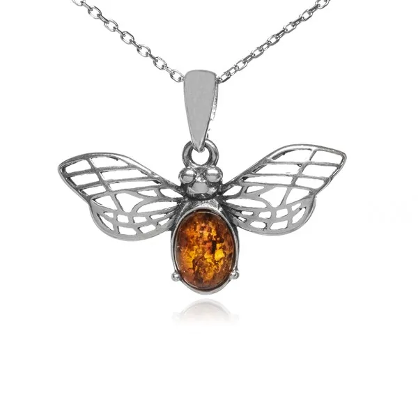 Zawieszka srebrna z bursztynem pszczółka