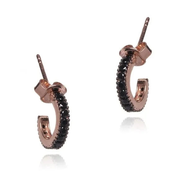Kolczyki srebrne pozłacane różowym złotem z czarnymi cyrkoniami