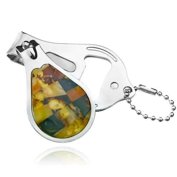 Cążki do paznokci i otwieracz z bursztynem z możliwością graweru