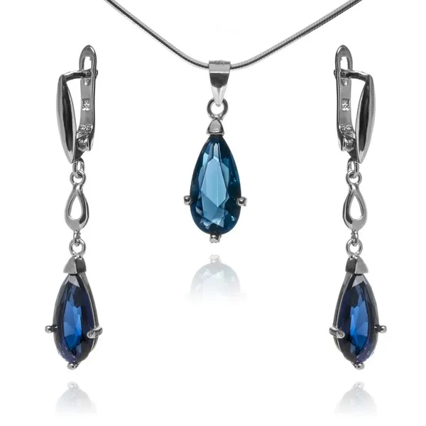 Elegancki komplet biżuteria srebrna z szafirową cyrkonią