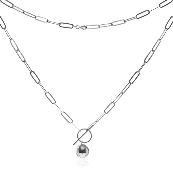 Naszyjnik srebrny  kulka z tibonem z łańcuszkiem rolo fleat