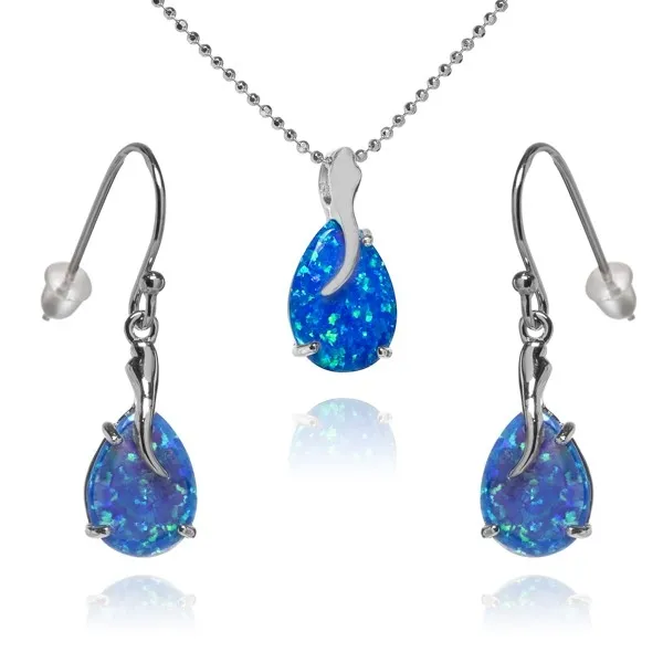 Komplet  biżuteria srebrna z niebieskim opalem