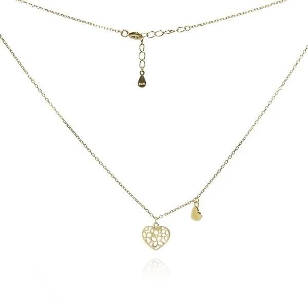 Subtelna biżuteria srebrna -  naszyjnik srebrny pozłacany serduszka