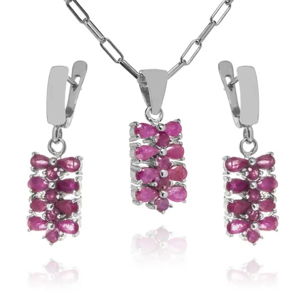 Biżuteria srebrna komplet z naturalnym rubinem