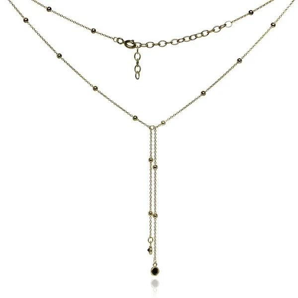 Srebrny naszyjnik pozłacany krawat z czarnymi cyrkoniami