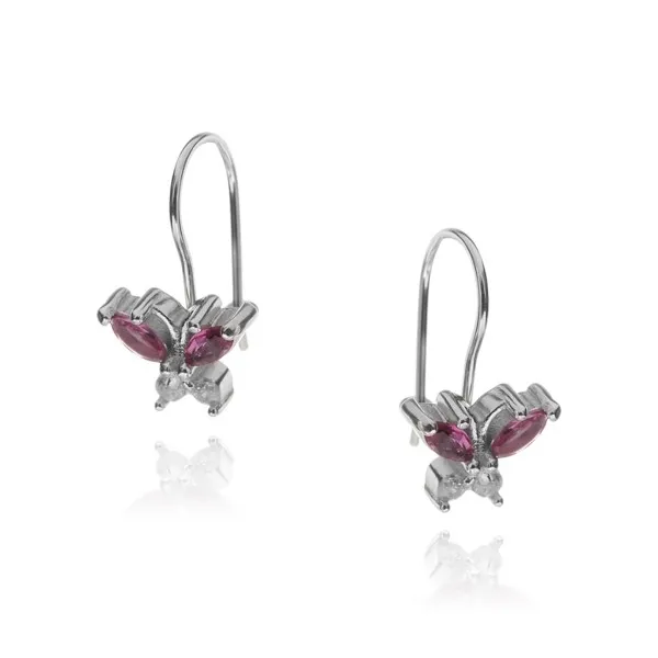 Kolczyki srebrne dziecięce motylki z różowymi cyrkoniami