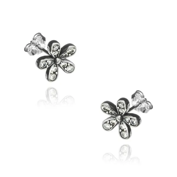 Kolczyki srebrne kwiatki oksydowane z cyrkoniami
