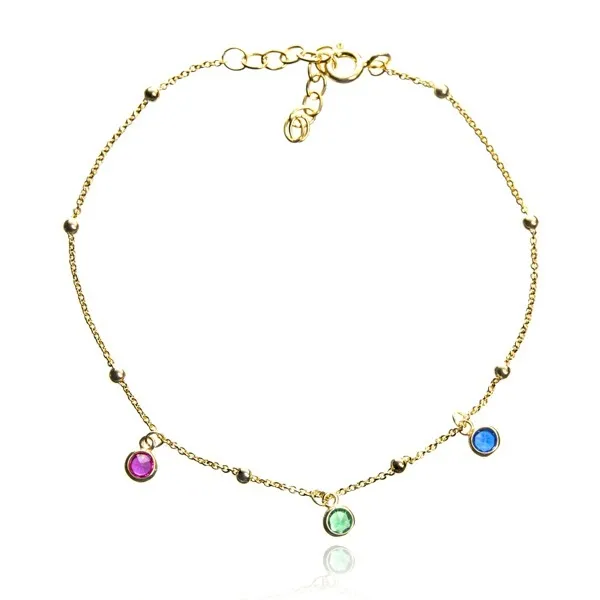 Bransoletka srebrna pozłacana z kolorowymi cyrkoniami