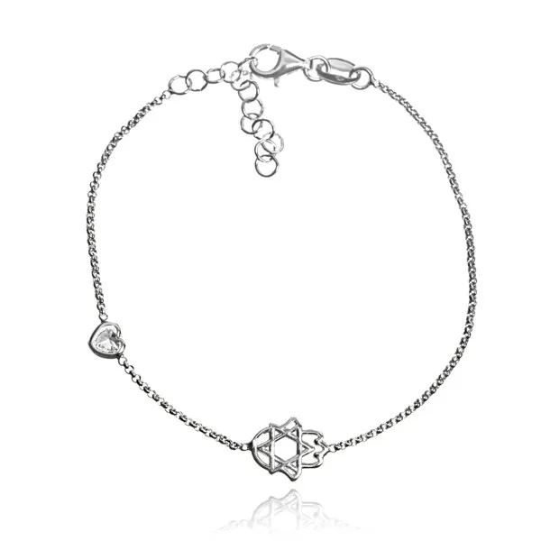 Bransoletka srebrna dłoń fatimy z sercem