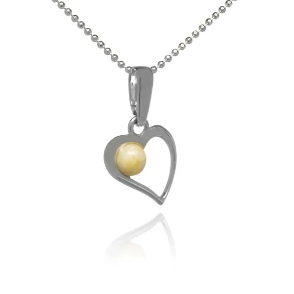 Zawieszka srebrna serduszko z żółtym bursztynem