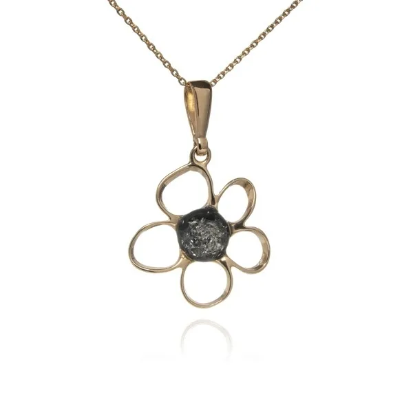 Zawieszka srebrna pozłacana kwiatek z bursztynem