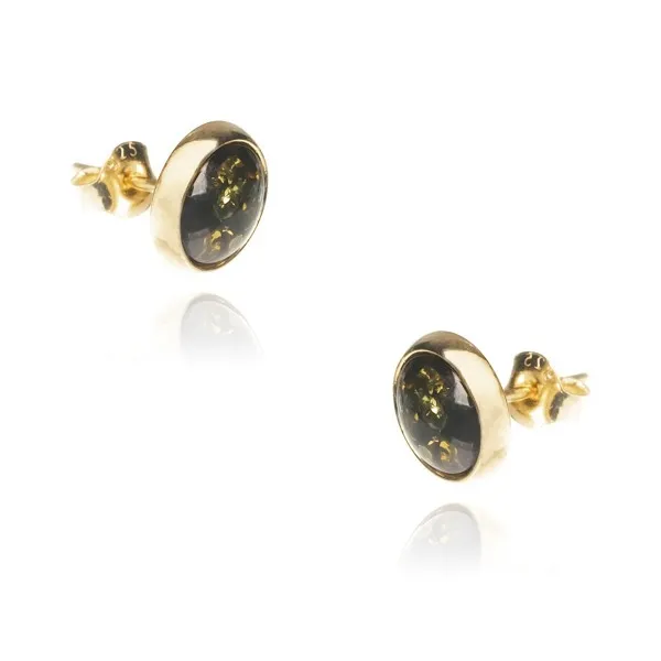 Kolczyki srebrne pozłacane z wiśniowym bursztynem i zielonymi łuskami