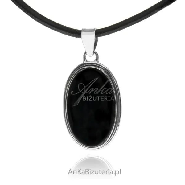 Srebrna zawieszka z czarnym obsydianem  - rozmiar   m