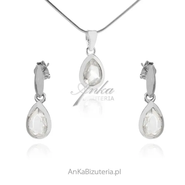 Biżuteria srebrna komplet z białym kryształem górskim