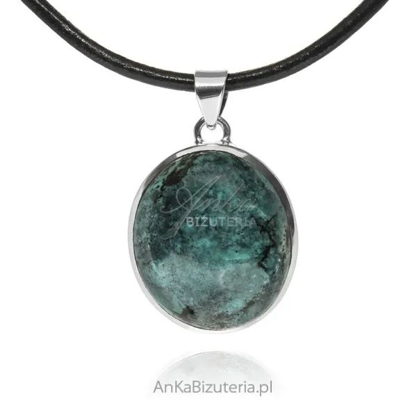 Srebrna zawieszka z zielonym turkusem - unikat - cudo
