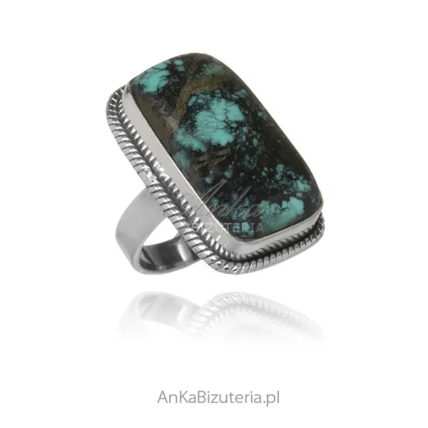 Srebrny pierścionek  duzy oksydowany z shattuckite unikat  rozmiar 13