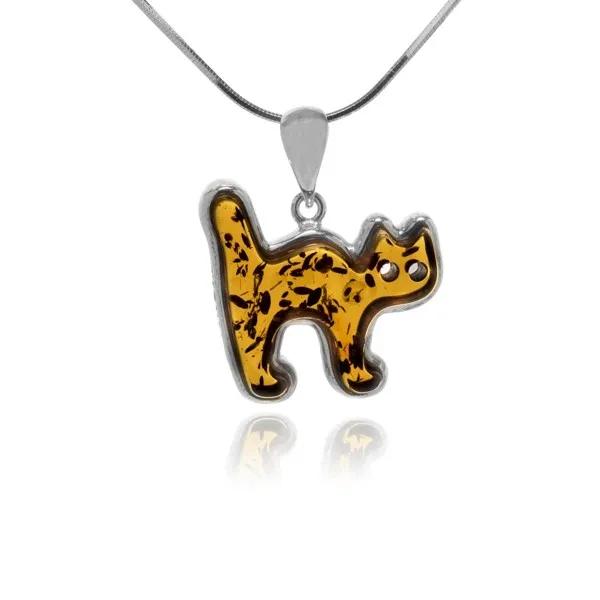 Zawieszka srebrna z  bursztynem kotek