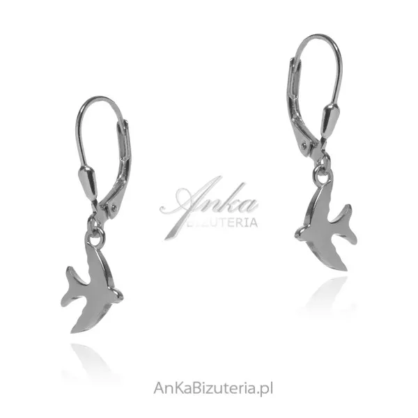 Srebrne kolczyki jaskółki na  angielskim zapięciu
