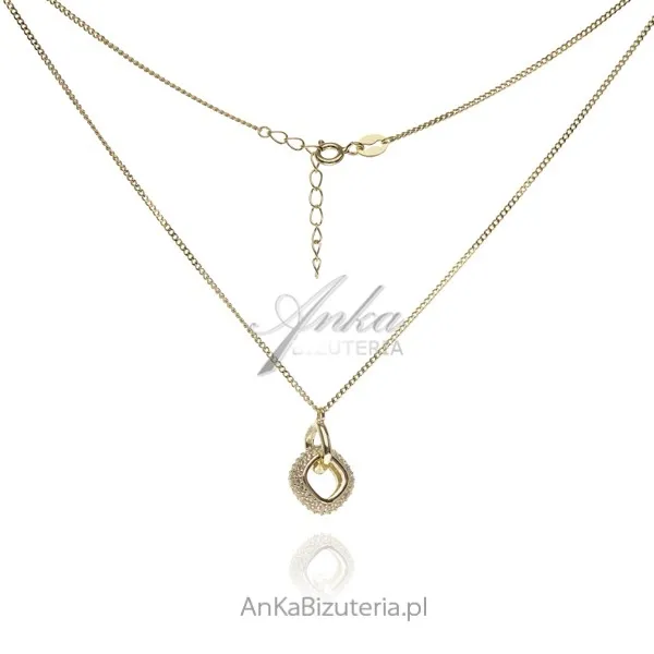 Bizuteria srebrna pozłacana naszyjnik z cyrkoniami