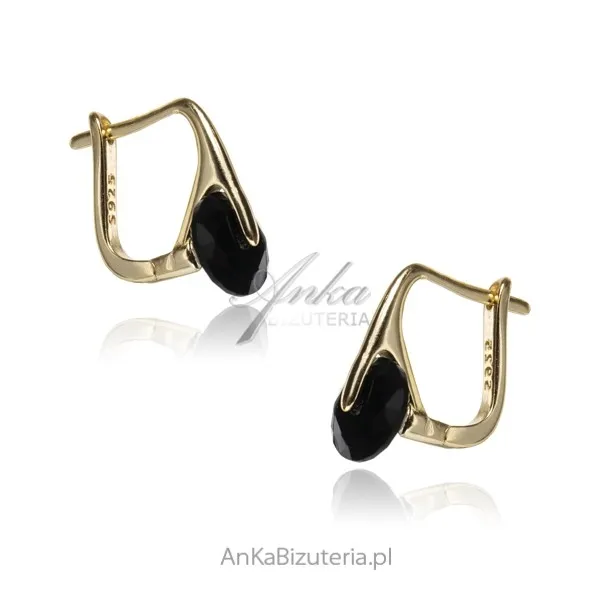 Kolczyki srebrne pozłacane z czarną cyrkonią