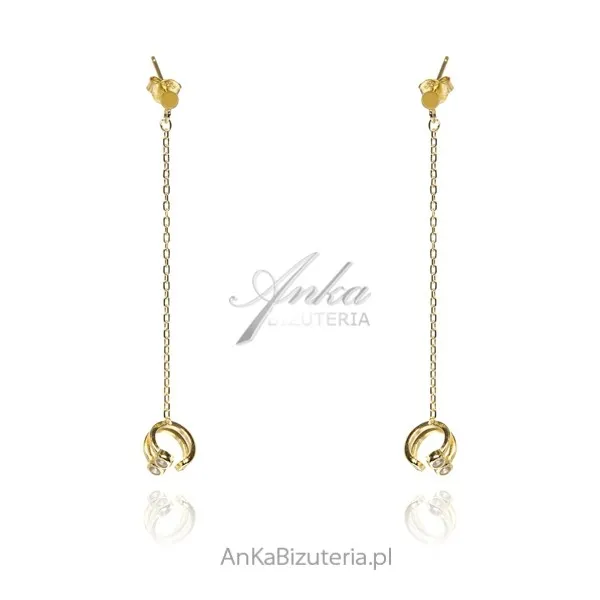 Kolczyki srebrne pozłacane z nausznicą  i cyrkoniami